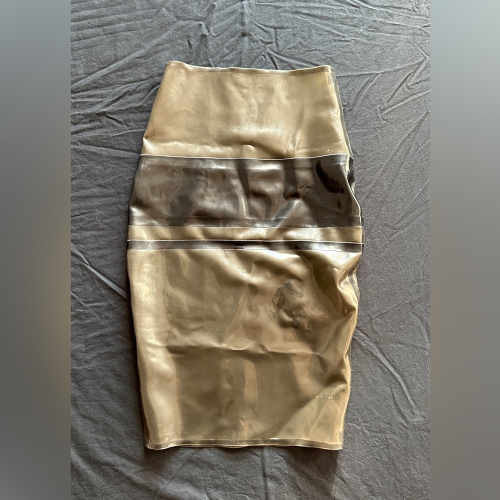 Westward Bound latex pencil skirt. Transparent with black stripe. Size US 2